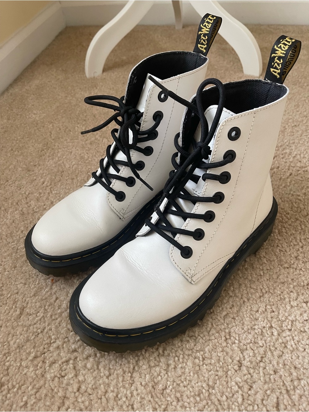 Dr. Martens 1460 White Leather 8-Eye Lace-Up Boots with Black Laces